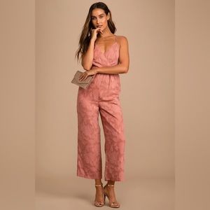 LULUS Days of Beauty Rusty Rose Burnout Floral Surplice Jumpsuit